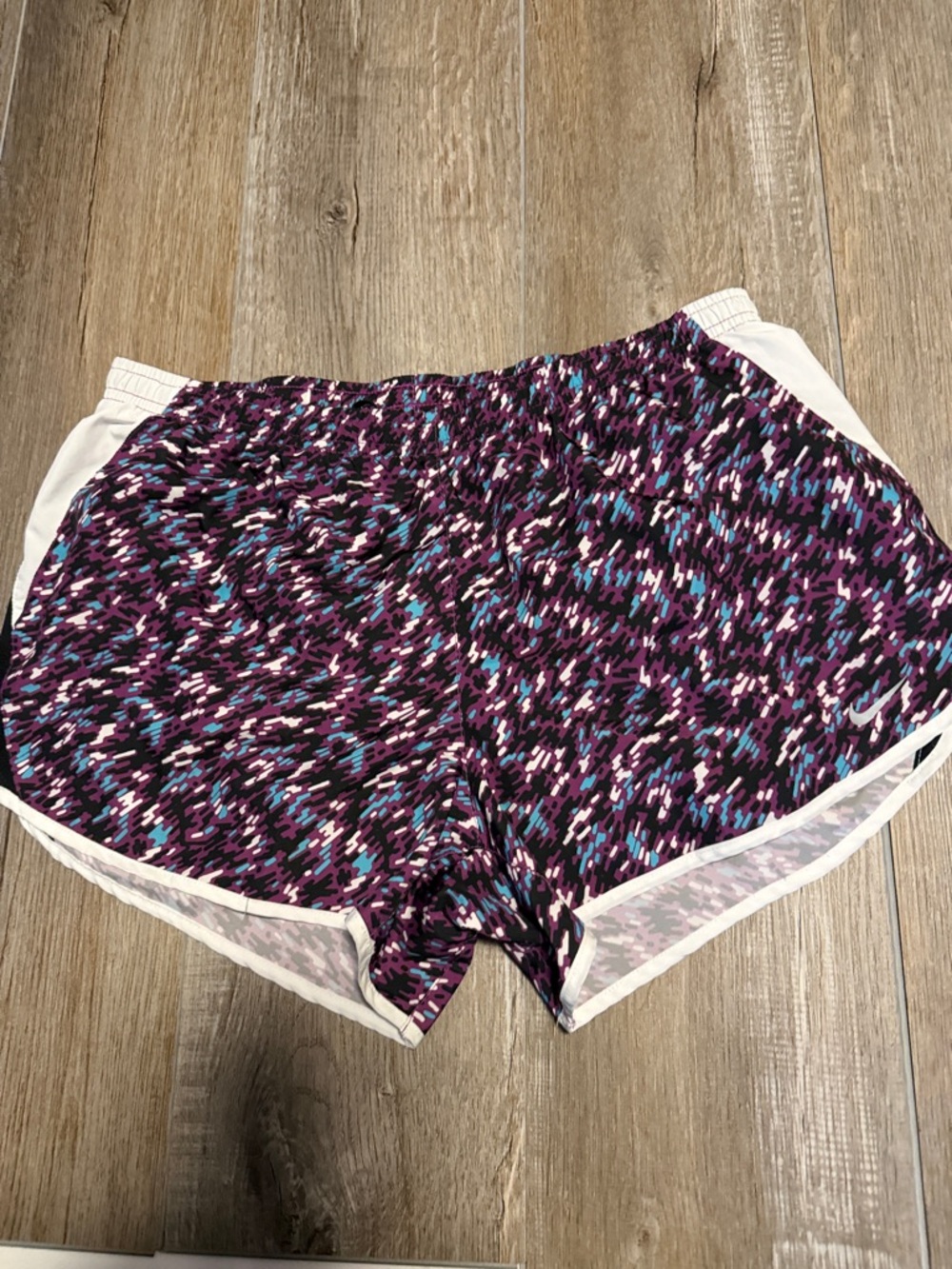Nike Purple Dri-FIT Shorts with White Logo and Multicolor Waistband